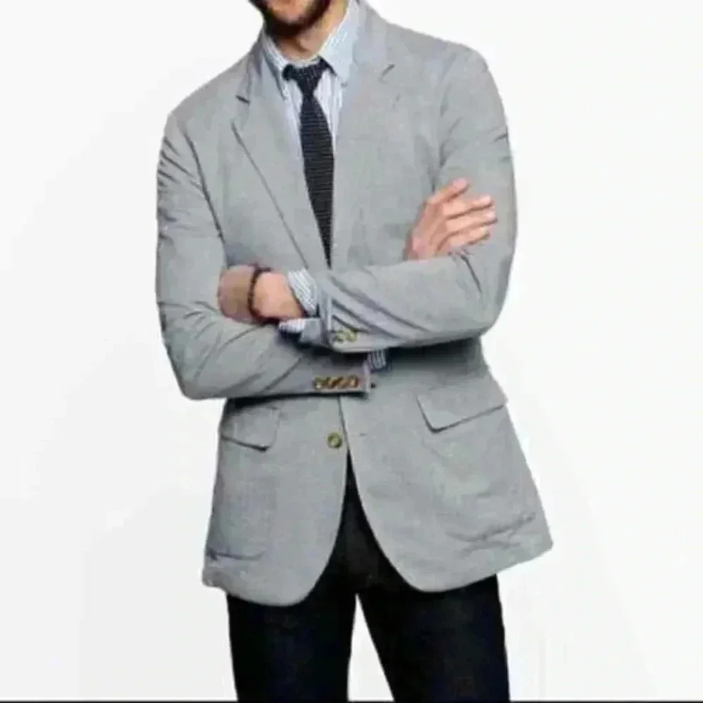 J.CREW Men's Large Pinstripe Unconstructed Ludlow Oxford Sport Coat Blazer Two B